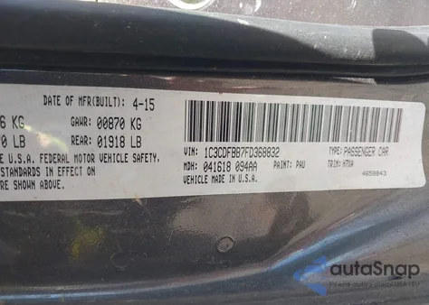 2015 Dodge Dart Sxt z USA, uszkodzony, nr VIN 1C3CDFBB7FD368832